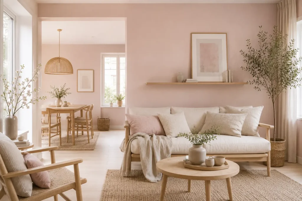 Colores que combinan con el rosa palo para crear armonía en tu decoración 12 decoración nórdica en rosa palo y madera clara