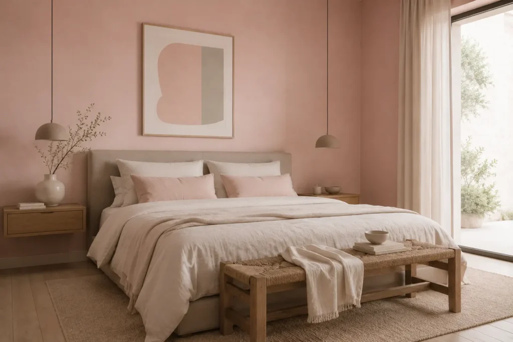 Colores que combinan con el rosa palo para crear armonía en tu decoración 9 paredes rosa palo en dormitorio moderno
