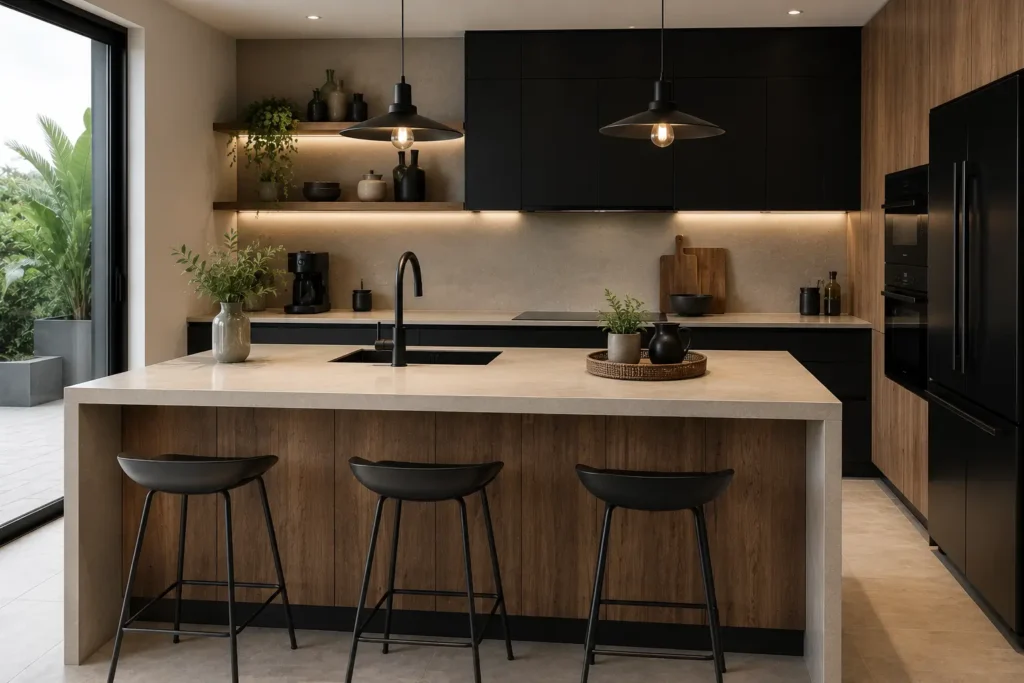 Inspírate: 10 cocinas negras y de madera con isla y cómo elegir el color de la encimera 5