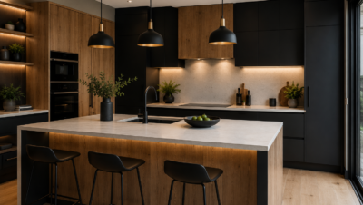 Inspírate: 10 cocinas negras y de madera con isla y cómo elegir el color de la encimera 3